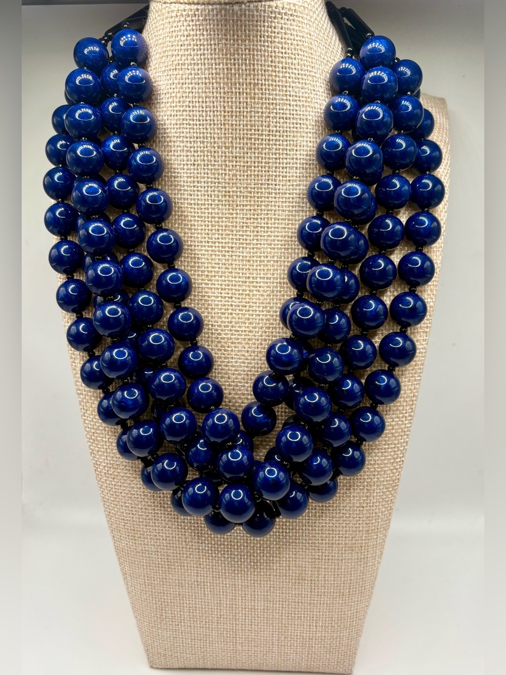 Angela Caputi Navy Blue Multi Strand Statement Necklace Italian Designer